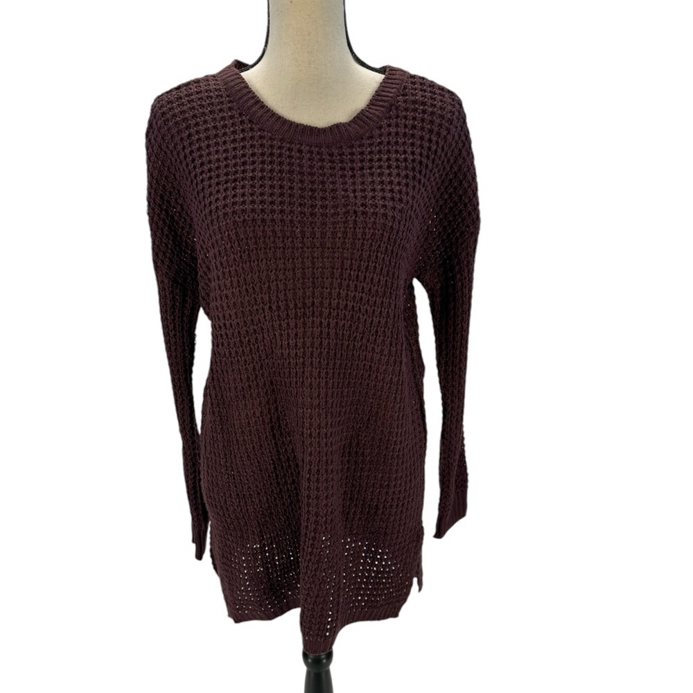 Ultra Flirt Long Sleeve Crew Neck Loose Knit Tunic Sweater - Purple - size Large